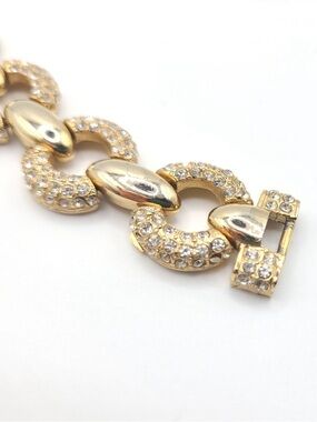 Vintage Gold Tone Rhinestone Link Bracelet Sparkle Statement